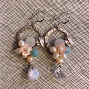 Silver hanging hoop earrings